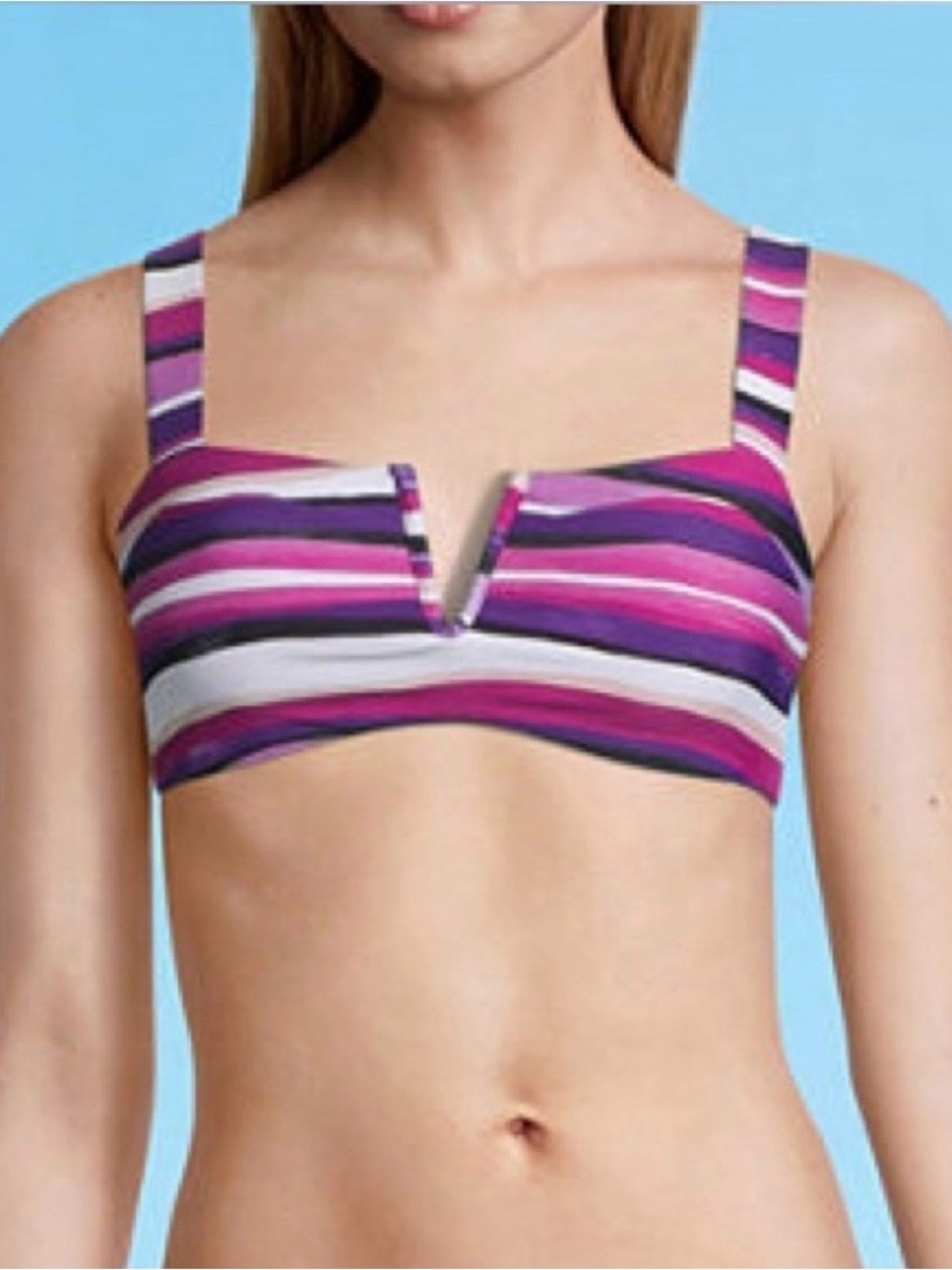 Mynah Striped V-Wire Bra Bikini Swimsuit
Top Purple Pink White